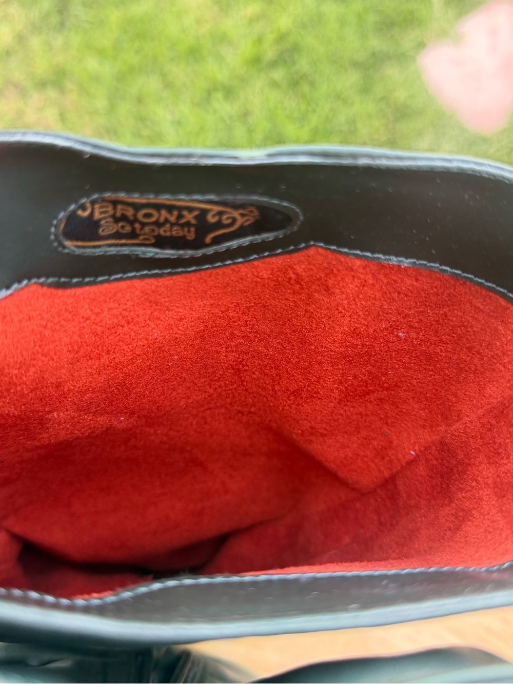 Bronx Green Leather Boots with Red Suede Lining - Picture 6 of 8
